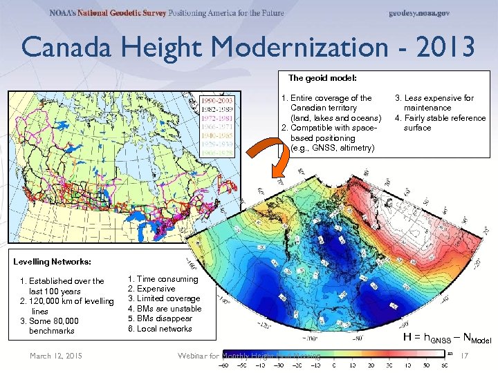 Canada Height Modernization - 2013 The geoid model: 1. Entire coverage of the Canadian