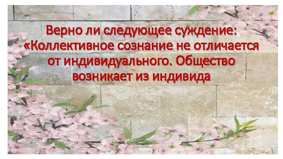 Верно ли следующее суждение: «Коллективное сознание не отличается от индивидуального. Общество возникает из индивида