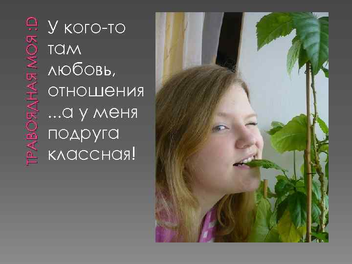 ТРАВОЯДНАЯ МОЯ : D У кого-то там любовь, отношения. . . а у меня