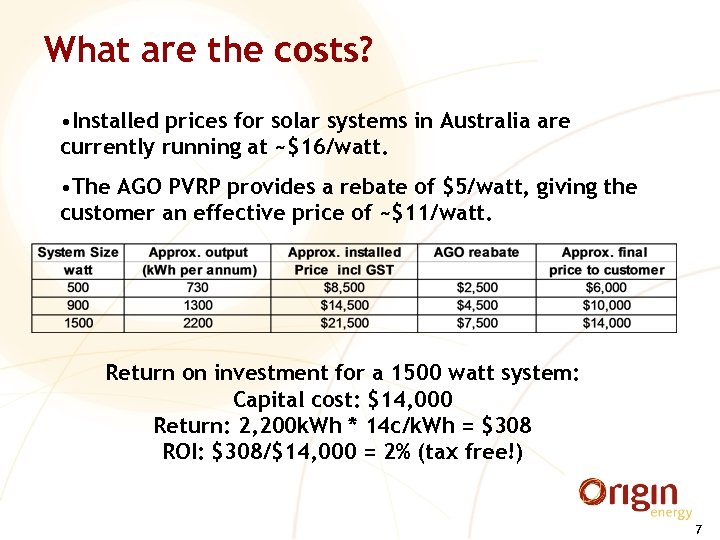 What are the costs? • Installed prices for solar systems in Australia are currently