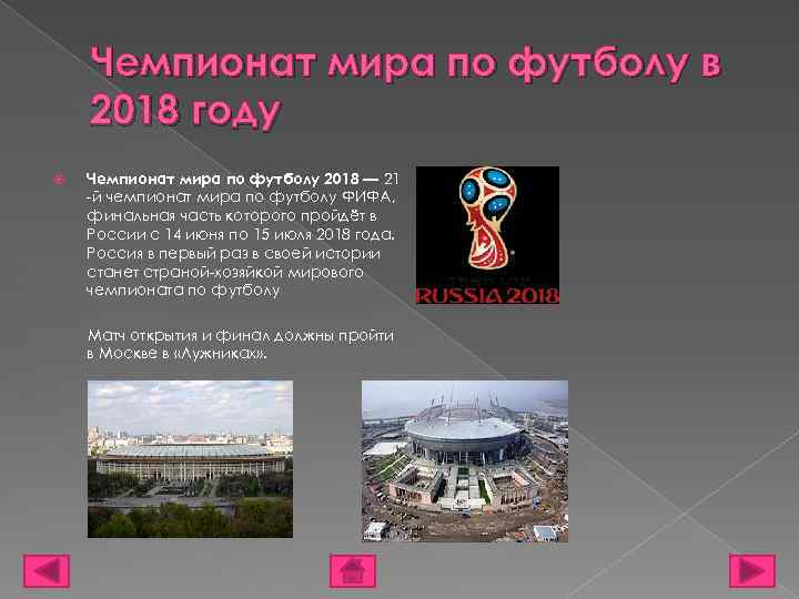 Чемпионат мира по футболу в 2018 году Чемпионат мира по футболу 2018 — 21