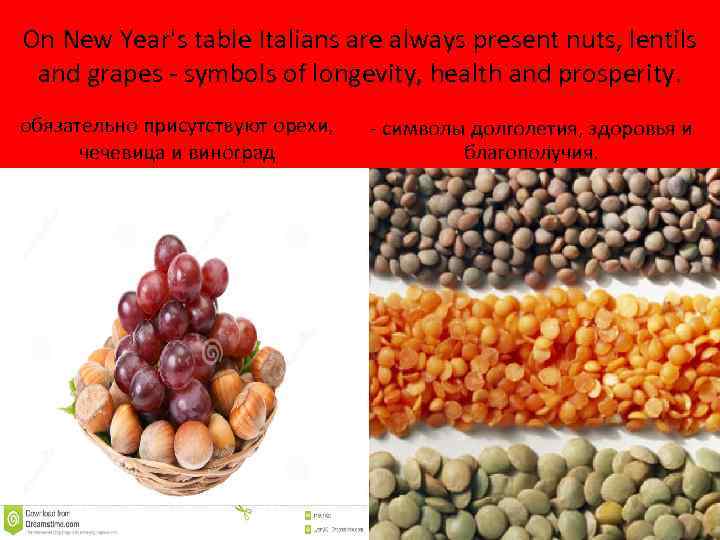 On New Year's table Italians are always present nuts, lentils and grapes - symbols