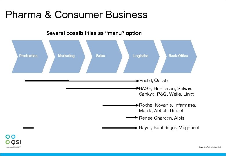 Pharma & Consumer Business Several possibilities as “menu” option Production Marketing Sales Logistics Back-Office