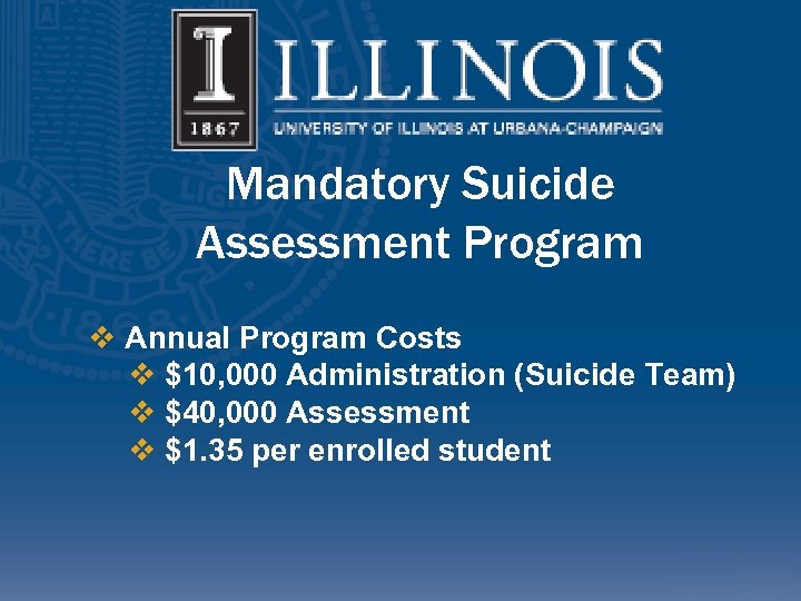 Mandatory Suicide Assessment Program v Annual Program Costs v $10, 000 Administration (Suicide Team)