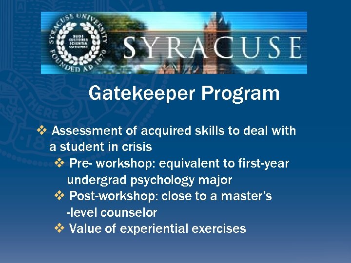 Gatekeeper Program v Assessment of acquired skills to deal with a student in crisis
