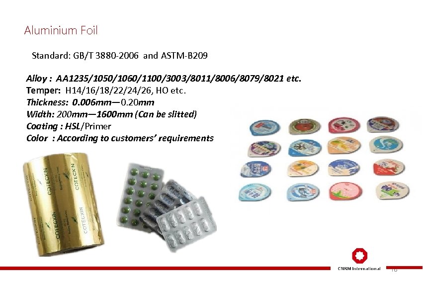 Aluminium Foil Standard: GB/T 3880 -2006 and ASTM-B 209 Alloy : AA 1235/1050/1060/1100/3003/8011/8006/8079/8021 etc.