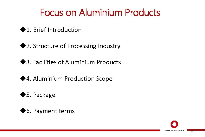 Focus on Aluminium Products u 1. Brief Introduction u 2. Structure of Processing Industry