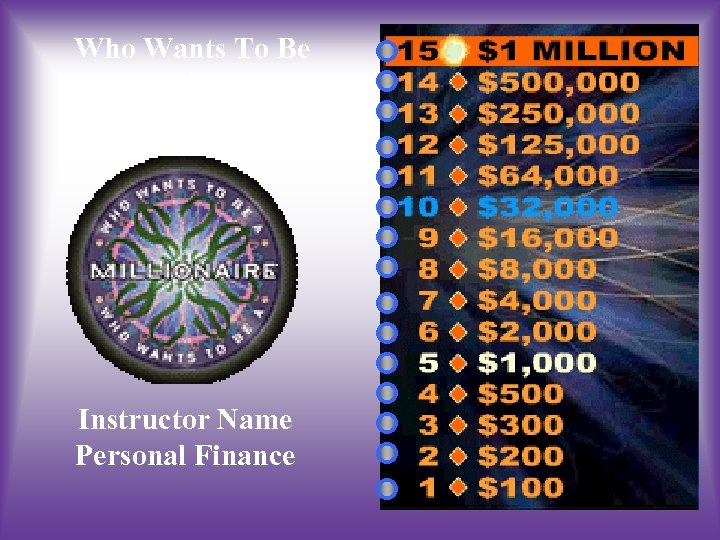 Who Wants To Be A Millionaire? Instructor Name Personal Finance 