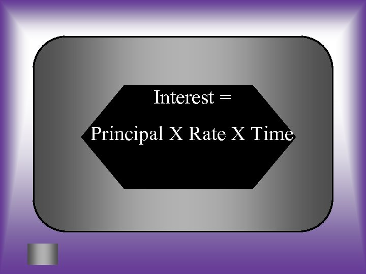 Interest = Principal X Rate X Time 