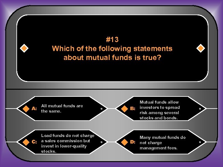 #13 Which of the following statements about mutual funds is true? All mutual funds