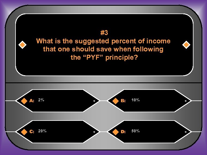 #3 What is the suggested percent of income that one should save when following