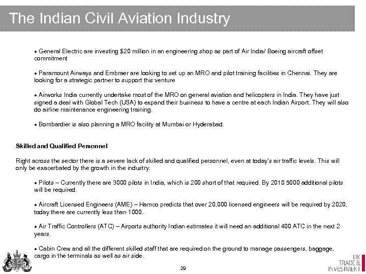 The Indian Civil Aviation Industry · General Electric are investing $20 million in an
