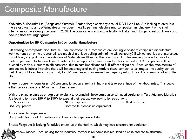 Composite Manufacture Mahindra & Mahindra Ltd (Bangalore/ Mumbai)- Another large company annual T/O $4.