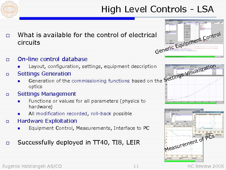 High Level Controls - LSA o ontr nt C pme ui ic Eq er