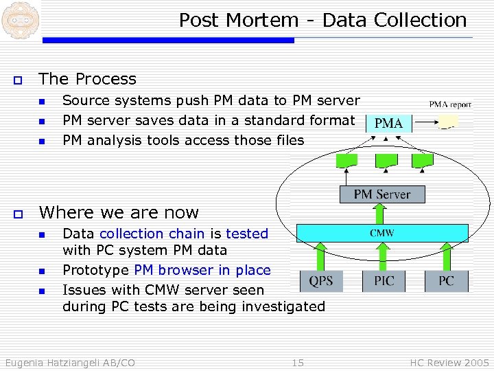 Post Mortem - Data Collection o The Process n n n o Source systems