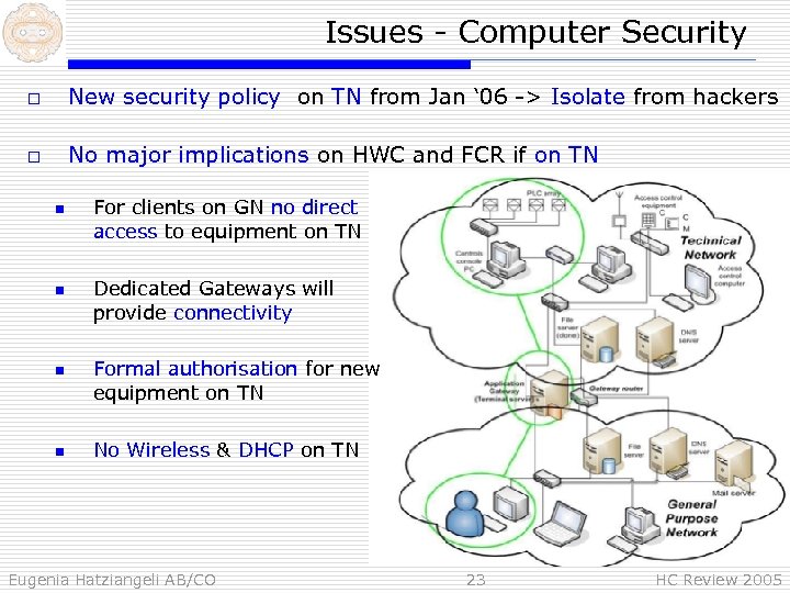 Issues - Computer Security o New security policy on TN from Jan ‘ 06