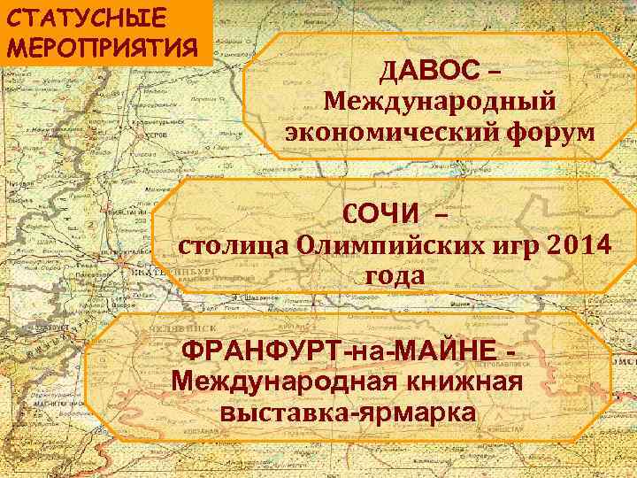 СТАТУСНЫЕ МЕРОПРИЯТИЯ ДАВОС – Международный экономический форум СОЧИ – столица Олимпийских игр 2014 года