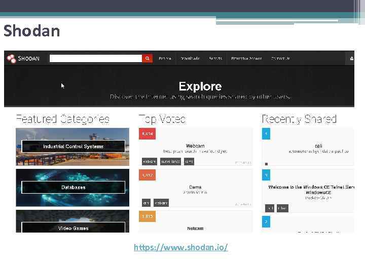 Shodan https: //www. shodan. io/ 
