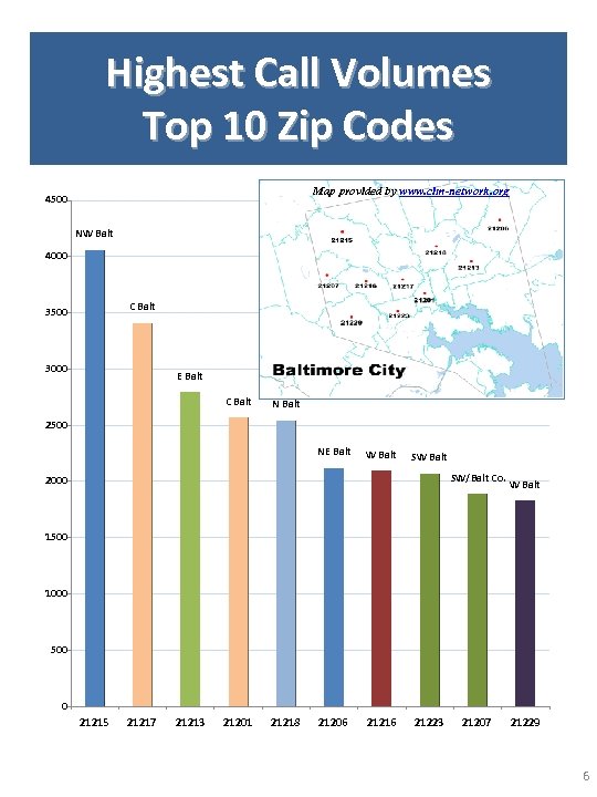 Highest Call Volumes Top 10 Zip Codes Map provided by www. cim-network. org 4500