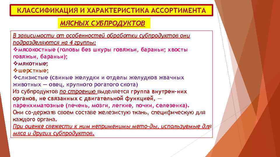 Перечень субпродуктов проекта