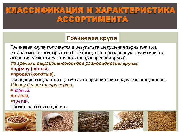 КЛАССИФИКАЦИЯ И ХАРАКТЕРИСТИКА АССОРТИМЕНТА Гречневая крупа получается в результате шелушения зерна гречихи, которое может