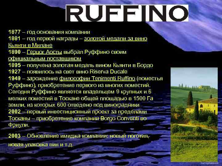 1877 – год основания компании 1881 – год первой награды – золотой медали за