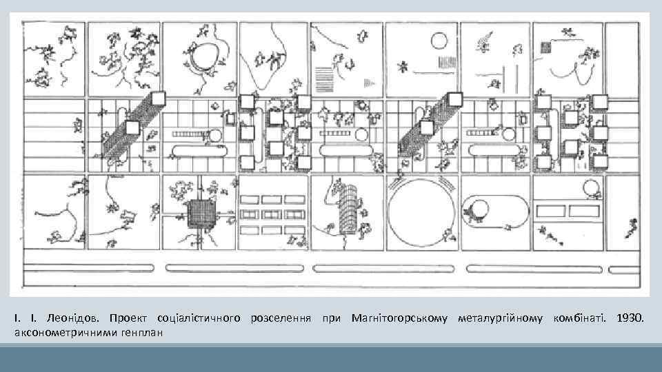 І. І. Леонідов. Проект соціалістичного розселення при Магнітогорському металургійному комбінаті. 1930. аксонометричними генплан 