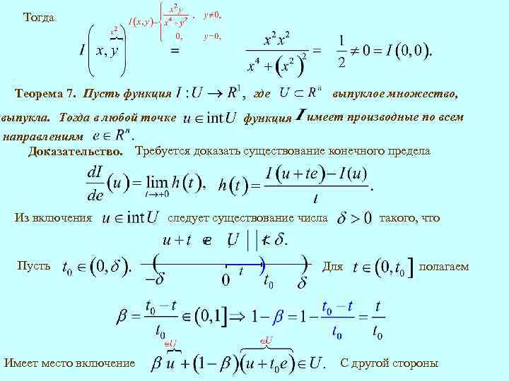 Тогда Теорема 7. Пусть функция где выпуклое множество, выпукла. Тогда в любой точке функция