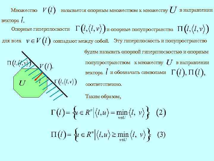 Множество называется опорным множеством к множеству в направлении вектора Опорные гиперплоскости для всех и