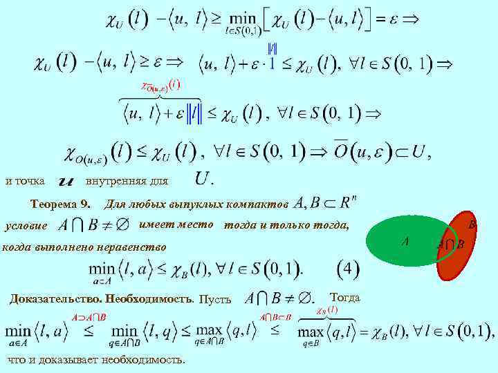 и точка внутренняя для Теорема 9. условие Для любых выпуклых компактов имеет место тогда
