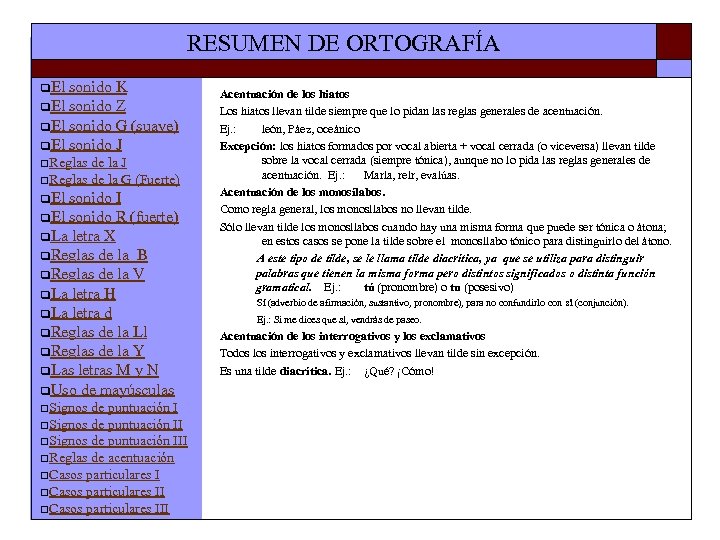 RESUMEN DE ORTOGRAFÍA q. El sonido K q. El sonido Z q. El sonido