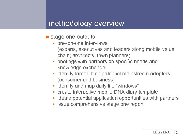 methodology overview n stage one outputs one-on-one interviews (experts, executives and leaders along mobile