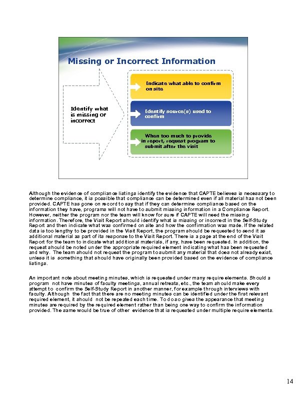 Missing or Incorrect Information Indicate what able to confirm on site Identify what is