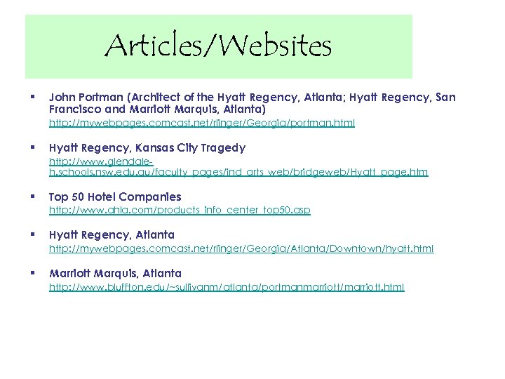 Articles/Websites § John Portman (Architect of the Hyatt Regency, Atlanta; Hyatt Regency, San Francisco