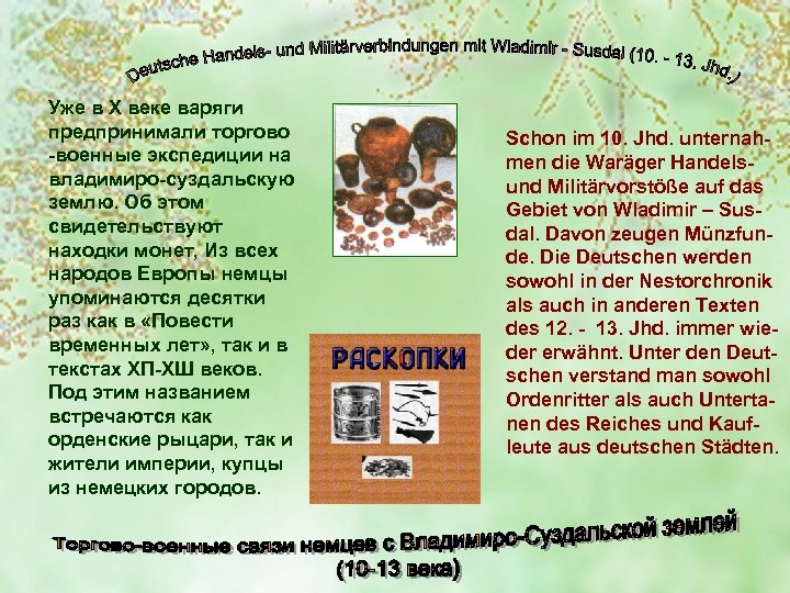 Уже в Х веке варяги предпринимали торгово -военные экспедиции на владимиро-суздальскую землю. Об этом