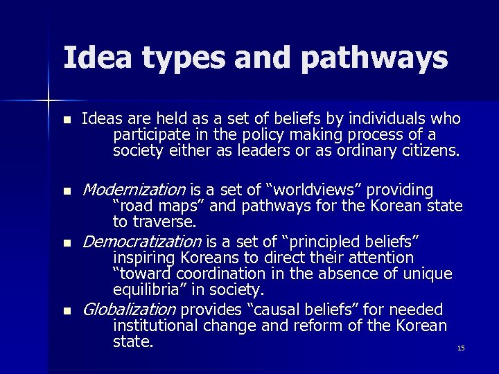 Idea types and pathways n n Ideas are held as a set of beliefs