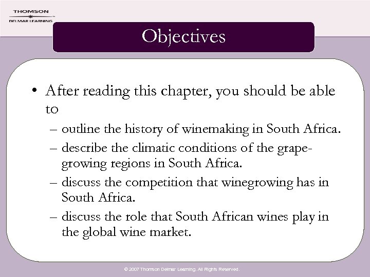 Objectives • After reading this chapter, you should be able to – outline the