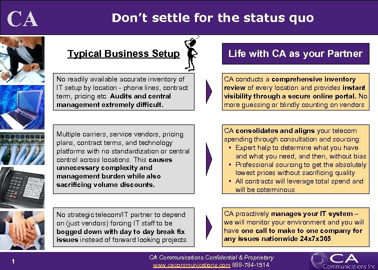 CA Don’t settle for the status quo Typical Business Setup No readily available accurate
