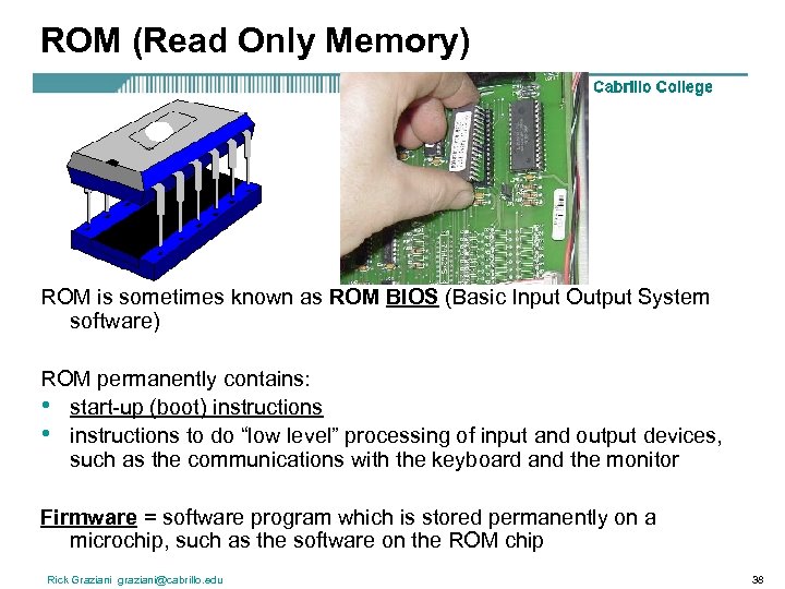 ROM (Read Only Memory) ROM is sometimes known as ROM BIOS (Basic Input Output