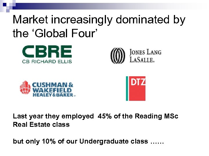 Market increasingly dominated by the ‘Global Four’ Last year they employed 45% of the