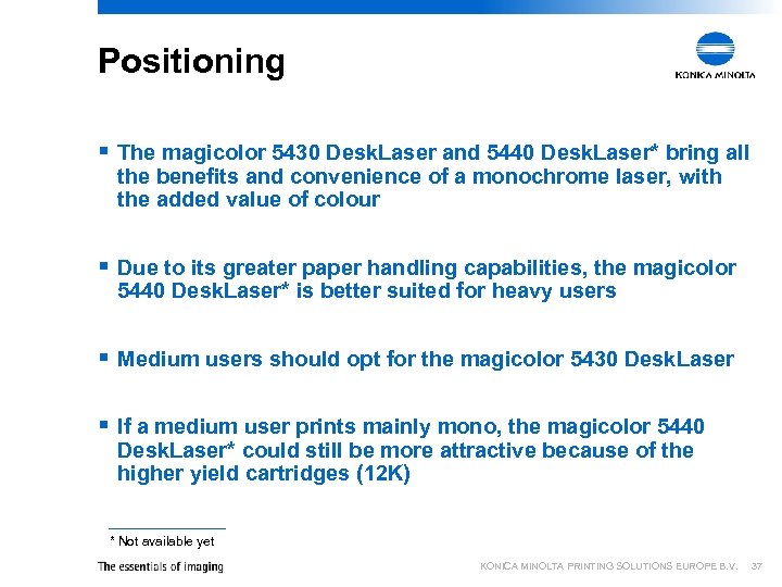 Positioning § The magicolor 5430 Desk. Laser and 5440 Desk. Laser* bring all the