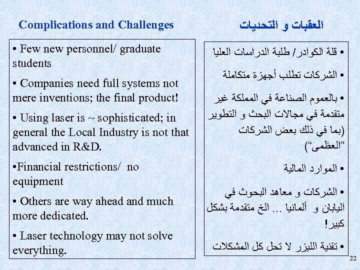 Complications and Challenges • Few new personnel/ graduate students • Companies need full systems