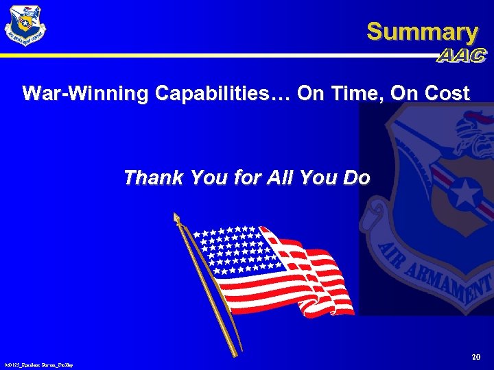 Summary War-Winning Capabilities… On Time, On Cost Thank You for All You Do 20