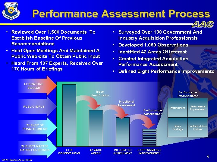 Performance Assessment Process • Reviewed Over 1, 500 Documents To Establish Baseline Of Previous