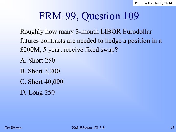 P. Jorion Handbook, Ch 14 FRM-99, Question 109 Roughly how many 3 -month LIBOR