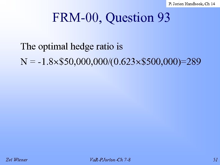 P. Jorion Handbook, Ch 14 FRM-00, Question 93 The optimal hedge ratio is N