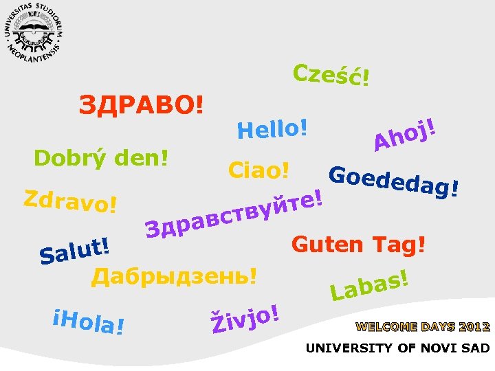 ЗДРАВО! Dobrý den! Cześć! Hello! oj! Ah Ciao! Goeded ag! Zdravo! уйте! вств Здра