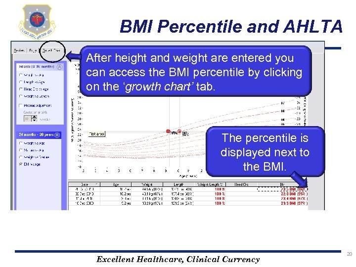 BMI Percentile and AHLTA After height and weight are entered you can access the