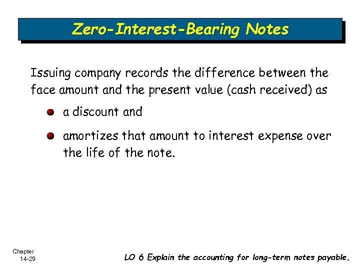 Zero-Interest-Bearing Notes Issuing company records the difference between the face amount and the present
