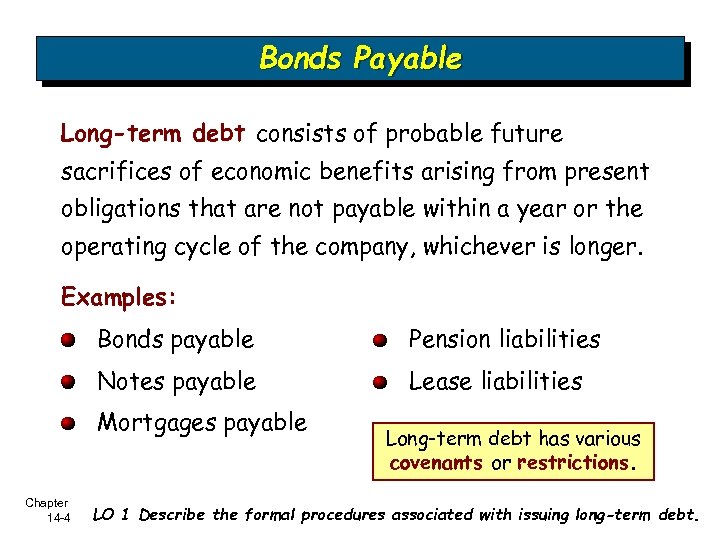 Bonds Payable Long-term debt consists of probable future sacrifices of economic benefits arising from